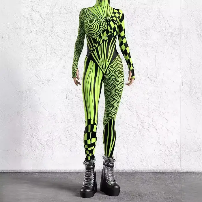 Body de Cosplay Punk Art combinaison à lignes irrégulières Costume de fête d'halloween Costume Zentai Polyester à manches longues pour hommes et femmes événements cosplay soirées à thème