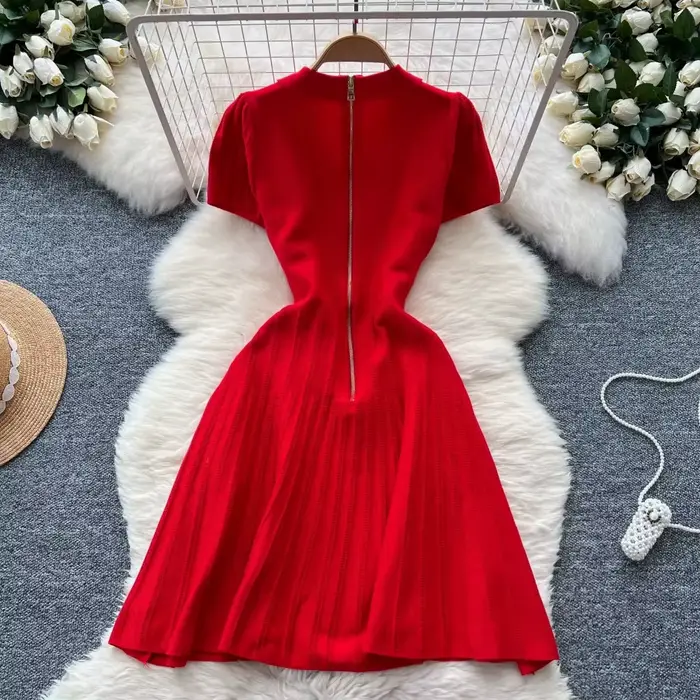 Robe femme décontractée printemps été polyester coton brodée élastique pull haut mi-mollets soirée plage occassionnels