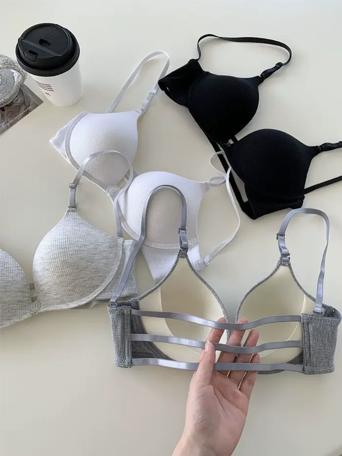 Dámska podprsenka roztomilý Byte Slim Fit polstrované push-up tlačidlá predné spodná bielizeň študentov tri popruhy späť otvorené
