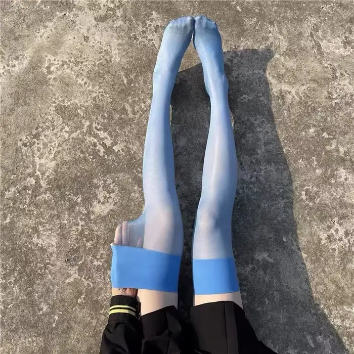 Sexy modré pančuchy pre ženy, mierne lesklé erotické pančuchy, hodvábne pančuchy, široká rúrka nad kolenom, priehľadné dlhé ponožky, stehná pančuchy