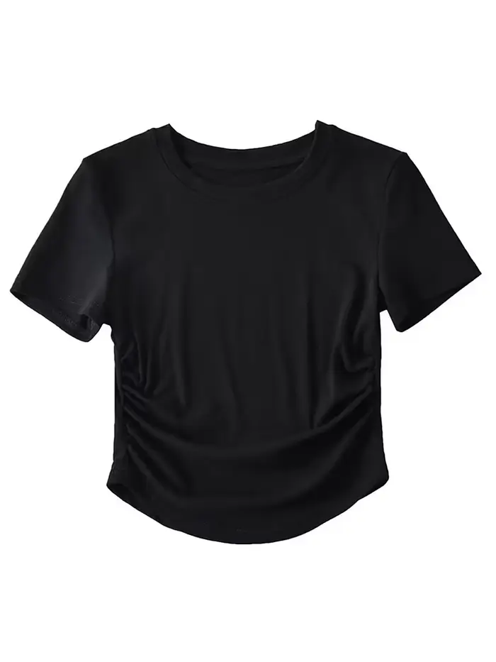 T-shirt à manches courtes et col ras du cou pour femmes, Harajuku, en coton, avec détails sur les cô