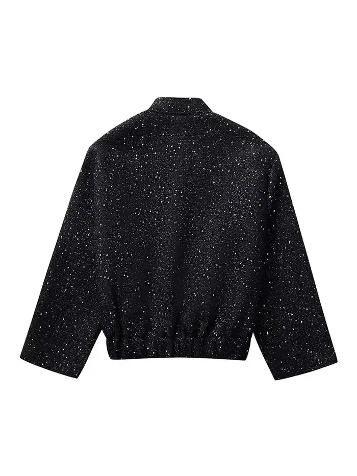 Nlzgmsj – veste à paillettes brillantes pour femme, manteau court à manches longues et col montant, 