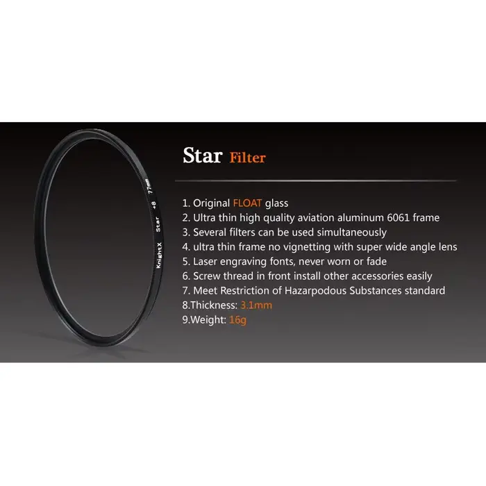 KnightX effets étoile filtre ligne 52mm 55mm 58mm 67mm 77mm filtre d'objectif d'appareil photo pour Canon Eos Sony Nikon Photo photographie