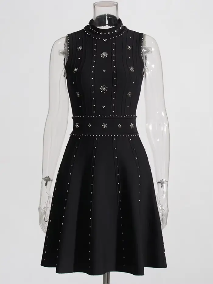 TWOTWurea-Robe évasée brodée en patchwork YLE pour femme, mini robe taille haute, col rond, mode fém