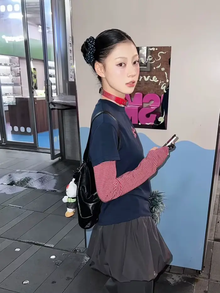 Tonngirls Harajuku Patchwork Tričko pre ženy s dlhým rukávom pásikavé falošné dvojdielne topy Streetwear Y2k Vintage