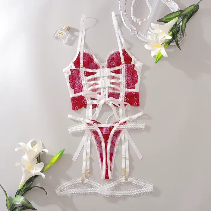 Ellolace odvážna fantázia Luxusná jemná intímna čipka pre ženy Mladistvé Sexy oblečenie srdce Valentín Exotické súpravy