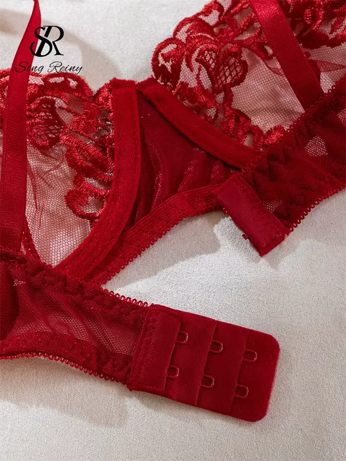 SINGREINY výšivka priehľadný Spodná bielizeň kostým dámy Kvetinové Shapewear Porno Americký štýl reťazec dizajn čistý erotické spodné prádlo