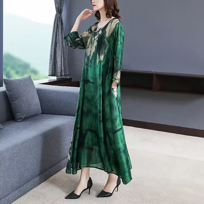 ZUOMAN 2025 ample décontracté imprimé mûrier soie Maxi robe printemps été Vintage 4XL grande taille 