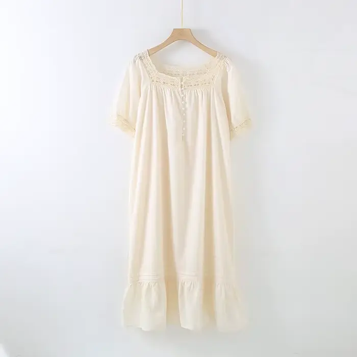 Chemise de nuit à manches courtes et longues pour femmes, robe de maison douce et simple pour filles