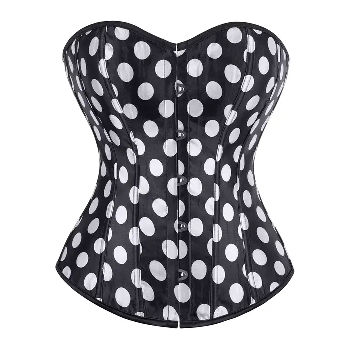 Corset bustier en satin pour femme, motif à pois, vintage, à lacets, avec baleines, style burlesque,