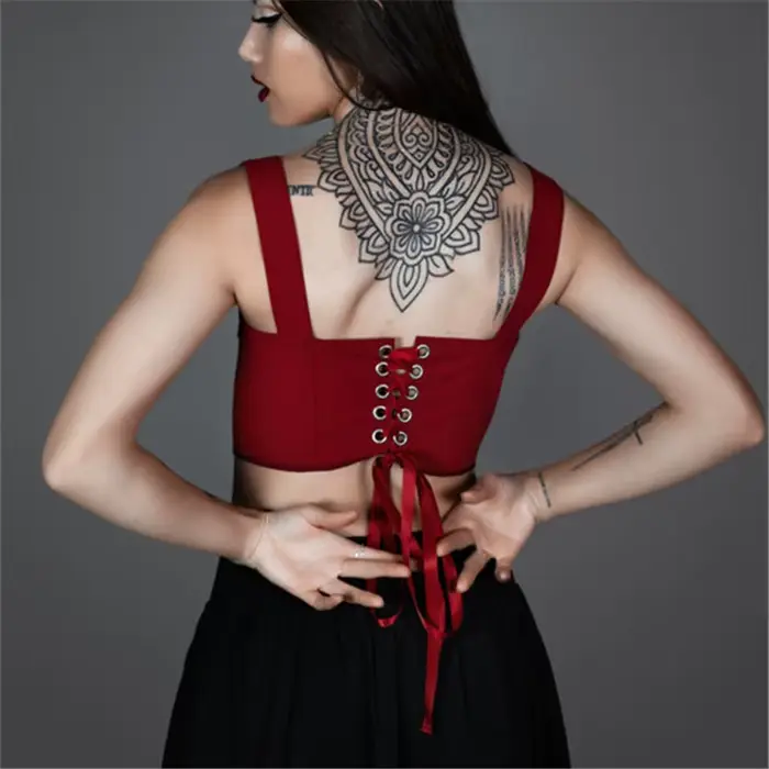 Dámske renesančné topy korzet Tmavo gotické Vintage čipka hore bez chrbta Bustier vykostené kostým Top