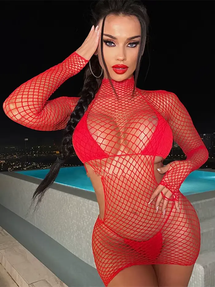 Spodná bielizeň pančucháče v rybárska sieť pre ženy, dámske spacie oblečenie, duté šaty, vidieť cez batériu, hip bag, dámske spacie oblečenie, sexy móda, 7.0