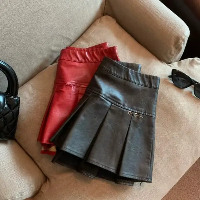 Americká PU kožená plisovaná sukňa pre ženy