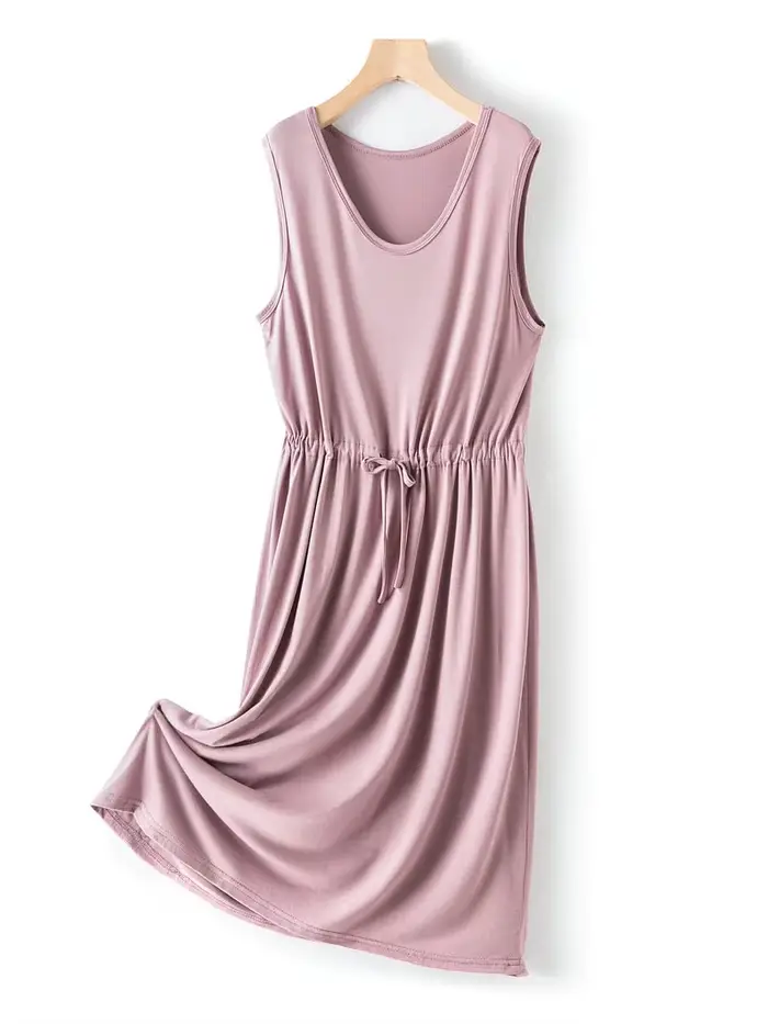 Chemise de nuit en coton élasthanne sans manches pour femmes longueur aux genoux style basique occassions spéciales