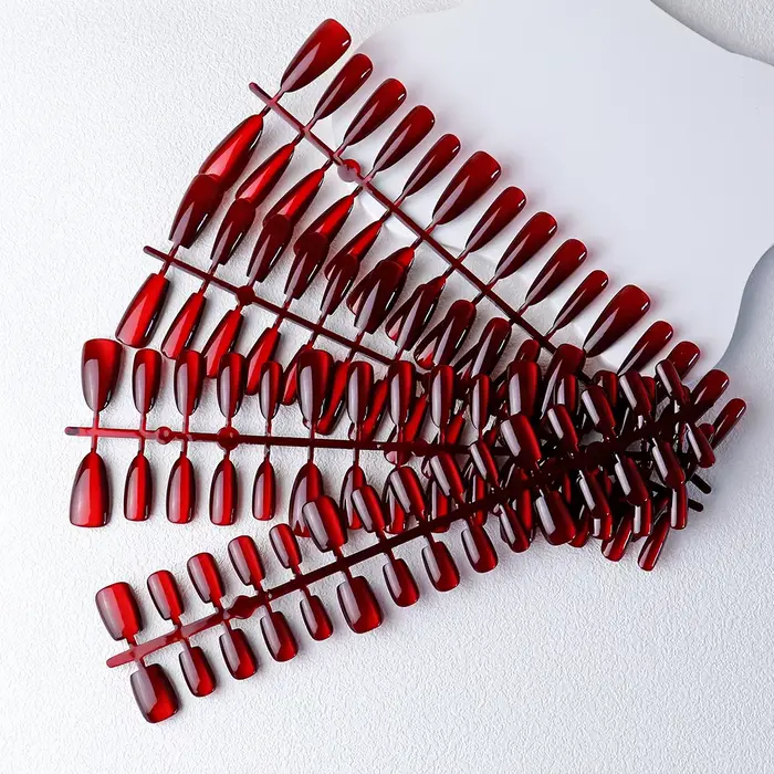 30 pièces aimant rouge oeil de chat faux ongles amande longue cercueil brillant faux ongles carrés f