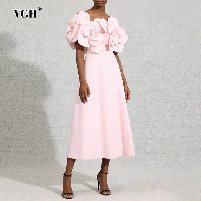 VGH – robe de dîner élégante et solide pour femmes, col en V, manches épaules dénudées, taille haute