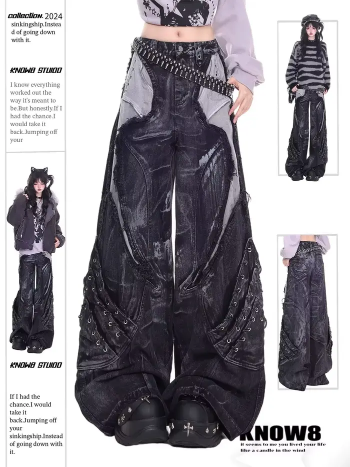 Jean de travail à motif serpent camouflage rétro américain pour filles de rue, hip-hop, ample, jambe