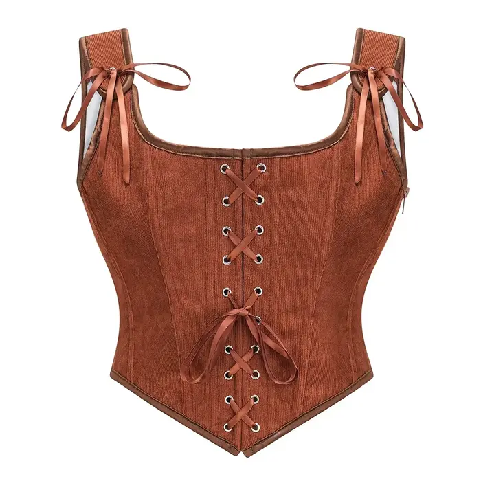 Armée vert victorien Vintage gilet femme fermeture éclair latérale et avant à lacets débardeur Corse