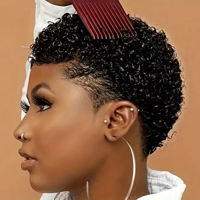 Perruque Glamorous Vague Crépue Afro Pixie Pour Femme Occasions Spéciales Cheveux Humains