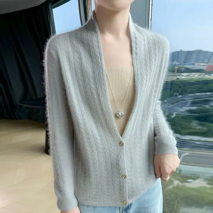 Šálový golier dámsky Cardigan topy jeseň zima nový Štýlový 100% merino vlna pulóver pôvabná dámska