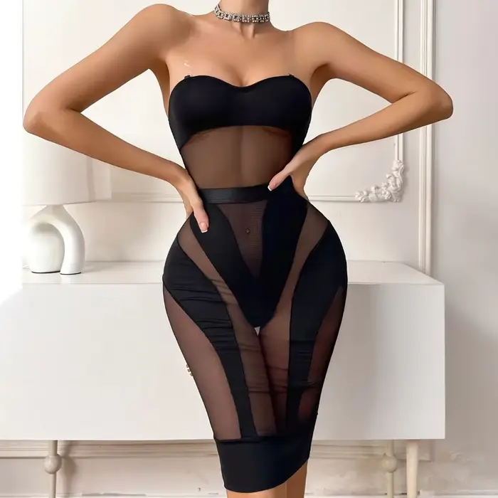 Ensemble 2 pièces lingerie élégante sexy transparent pour femmes occasions spéciales soirée glamour reine de la fête sous-vêtements érotiques tricoté polyester élasthanne