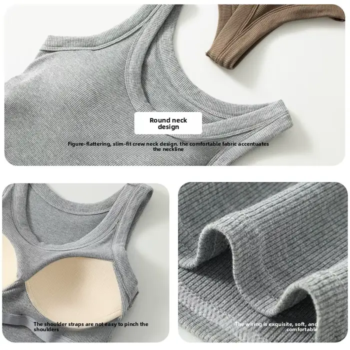 Débardeur côtelé pour femme avec soutien-gorge intégré, sans armatures, confortable pour le quotidien, tenue décontractée, sport léger, sans manches, basique, style cami
