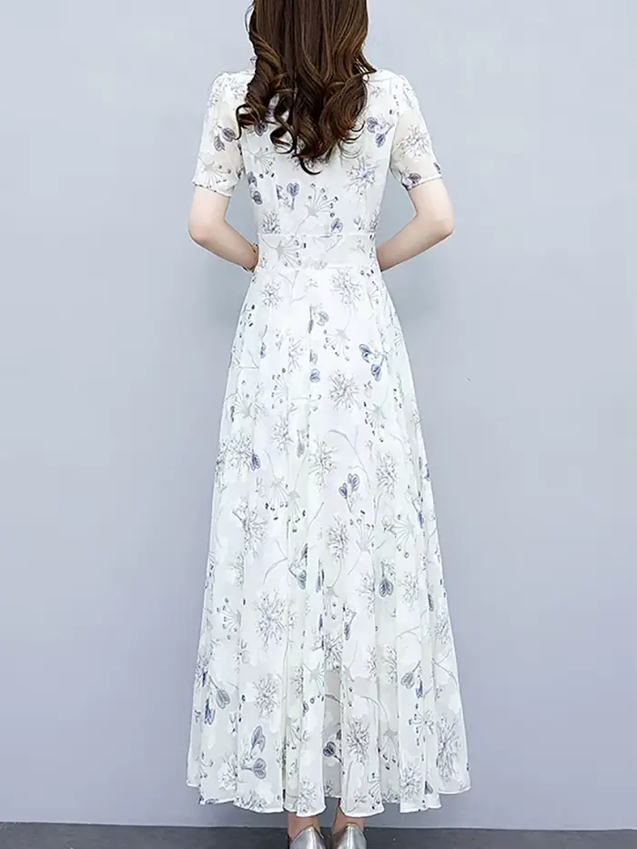 Dlhé biele kvety šaty, boho ležérny štýl