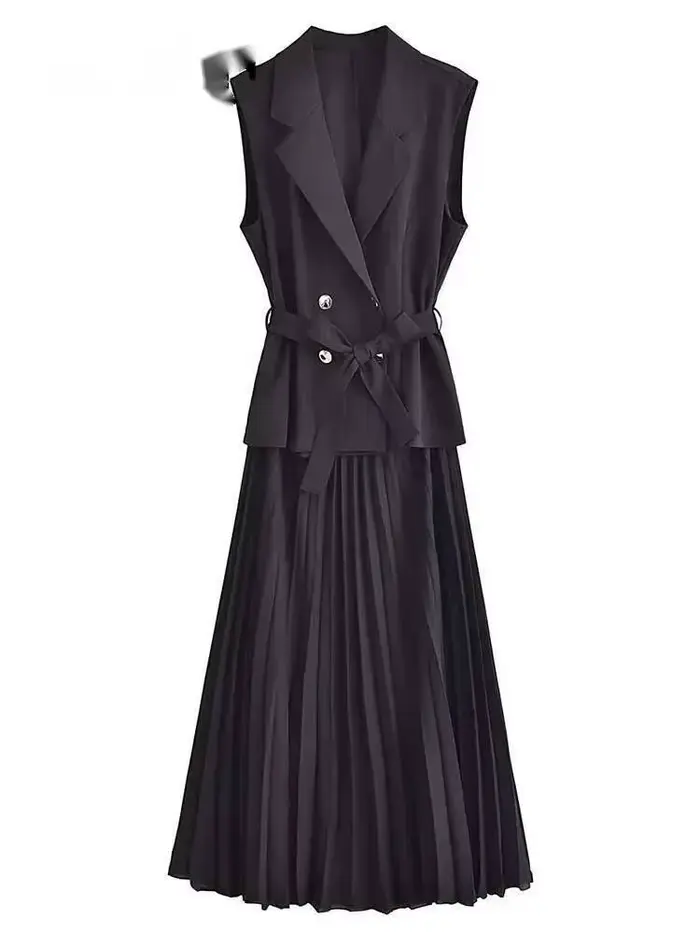 Robe Corset plissée pour femmes, gilets longs, sans manches, tenue de soirée au bureau, froncée, mi-
