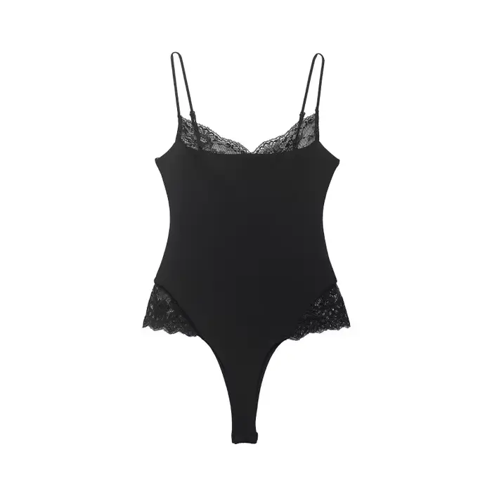 Body sexy en dentelle pour femme - Col en V, taille haute, bretelles spaghetti, style Hot Girl, Nouv