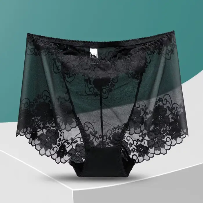 Veľká veľkosť vysoký pás nohavičky ženy spodná bielizeň Sexy čipka slipy priehľadné veľké