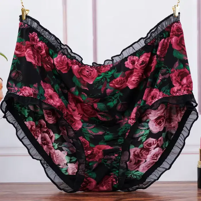 Plus veľkosť polovice pása ženy nohavičky módne tlač nohavičky spodná bielizeň dámy sexy čipky volánky bezšvíkové elastické spodky spodná bielizeň