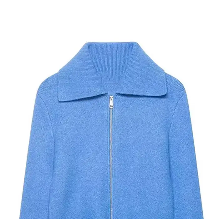Cardigan féminin polyester à manches complètes avec zip pour femmes style moderne printemps automne ```