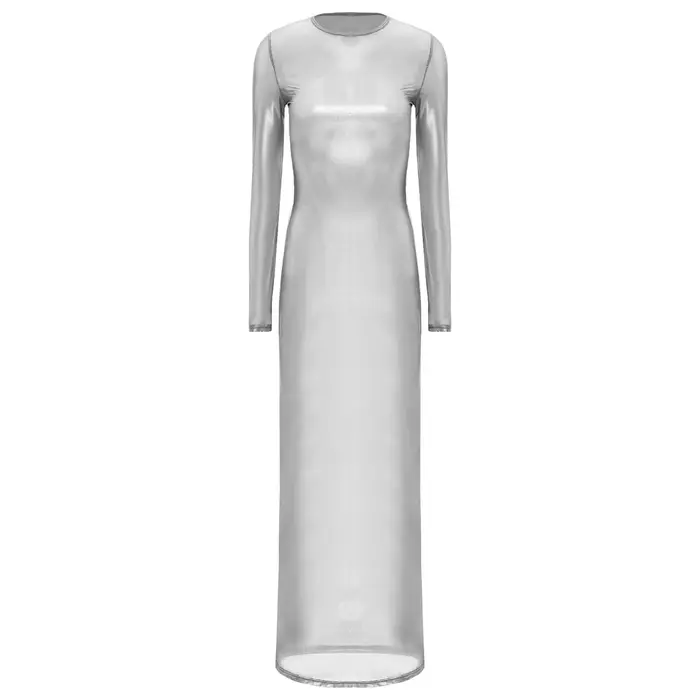 Robe de plage longue transparente pour femmes, Sexy, métallique brillant, manches longues, couleur u