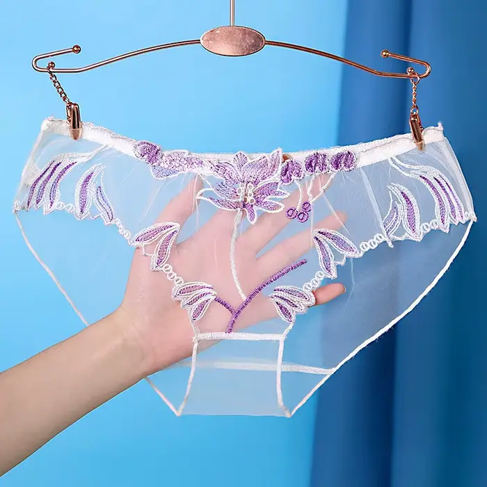 Sexy čipka nohavičky duté pletivo kvetinové výšivky nízky pás priehľadná žena spodná bielizeň ultra-tenké ženy bezšvíkové spodné prádlo