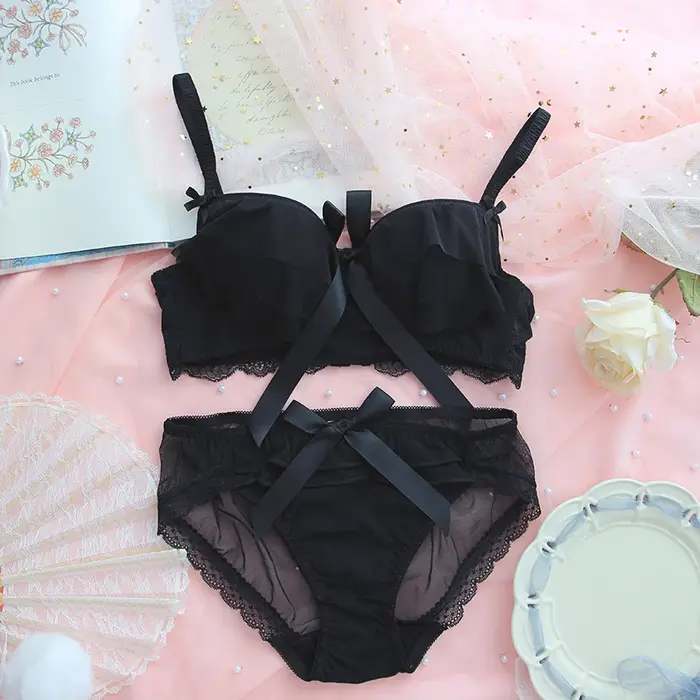 Japonská ruffled podprsenka a nohavičky set, roztomilý študent spodné prádlo set, Kawaii Lolita podprsenka, ružová spodná bielizeň podprsenka