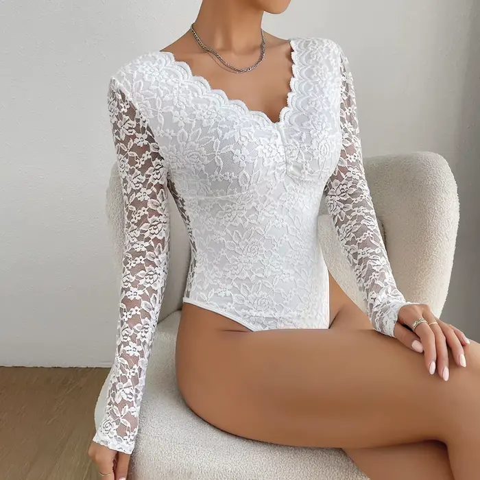 Sexi biele čipkované body pre ženy