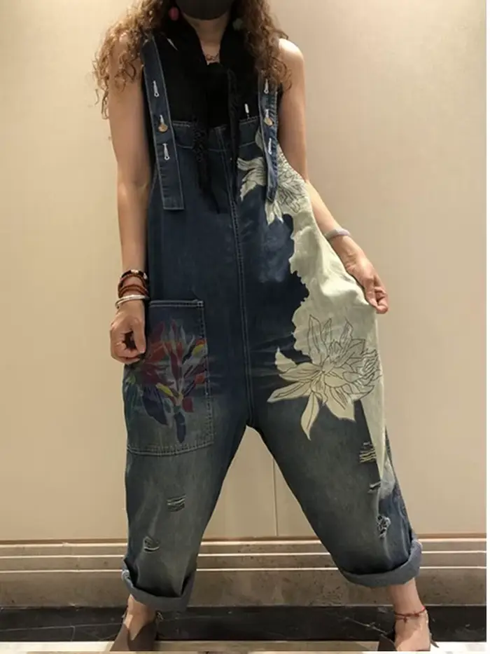 Amax luluE 2025 kórejská móda jar žena potlač Denim overal dámy Vintage Džínsy ležérne ženy nohavice