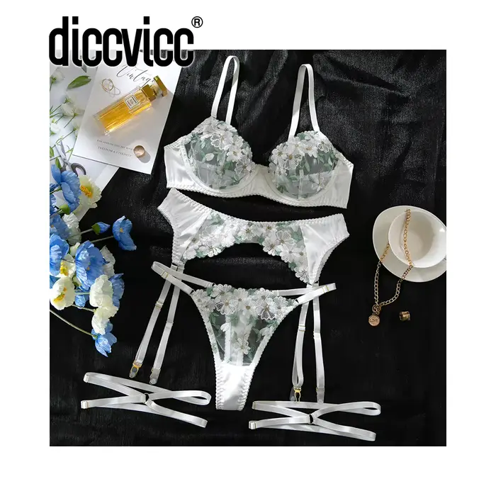 Diccvicc Lingerie Femmes Broderie Floral Sexy Dentelle Fine Jarretière Ensemble De Sous-Vêtements Ex