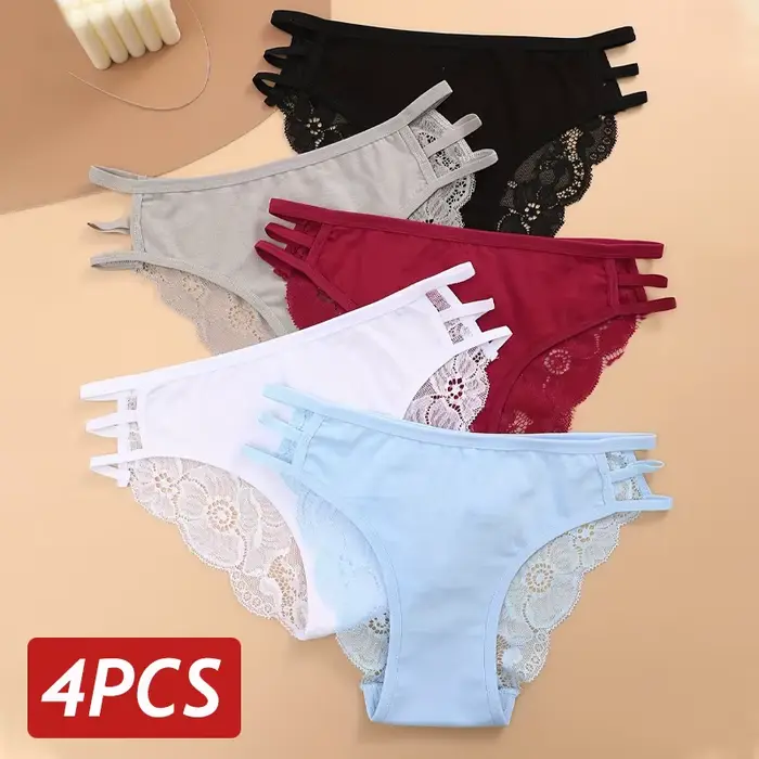 nohavičky v kvetinovom čipka pre ženy, 4 kusy v sade, priehľadné a sexy slipy v čipka, prelamované, nízky pás, dámske spodná bielizeň, priedušné spodná bielizeň, S-L