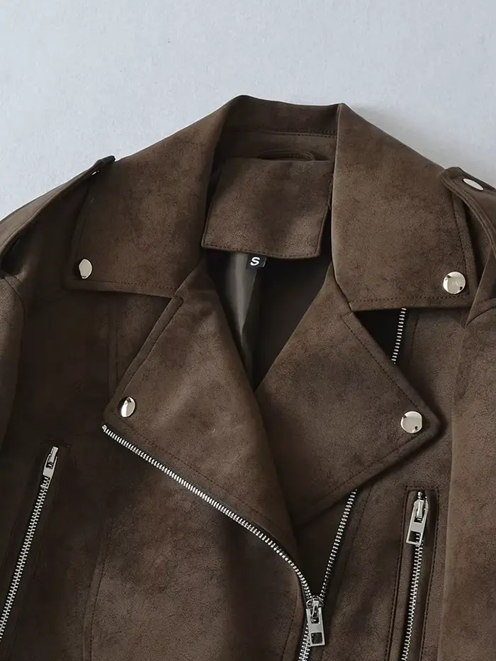 Ailegogo jarná jesenná dámska Vintage voľná imitácia koženej bundy streetwear