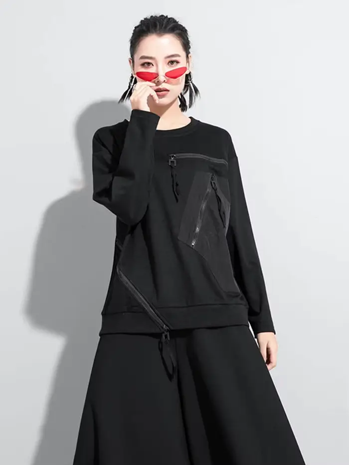 Amax luluE Európsky dizajnér čierne tričko pre ženy voľný punk štýl neformálne vintage luxusné streetwear