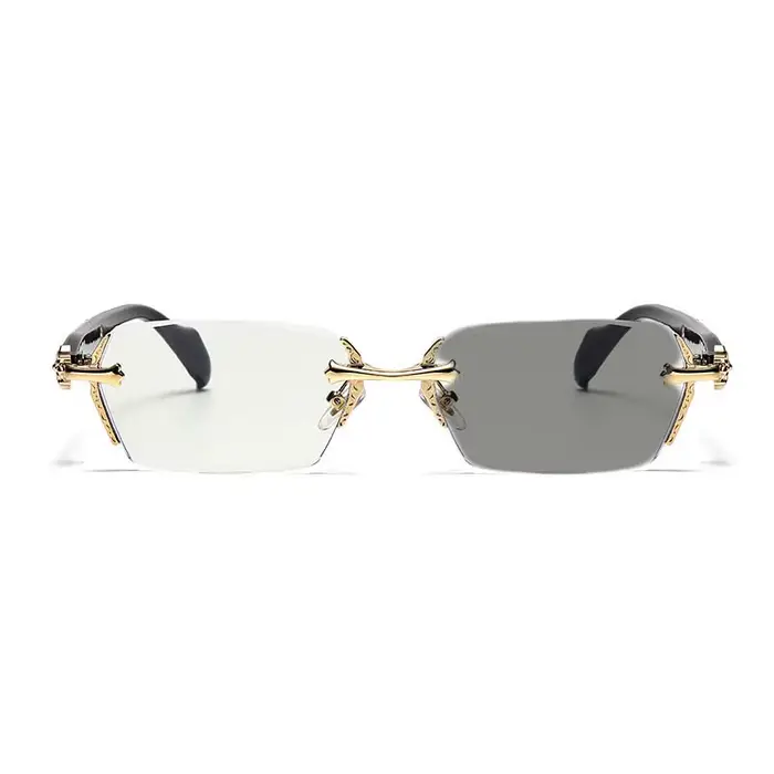 Lunettes de myopie photochromiques sans cadre haut de gamme, argent, or, bleu, blocage de la lumière