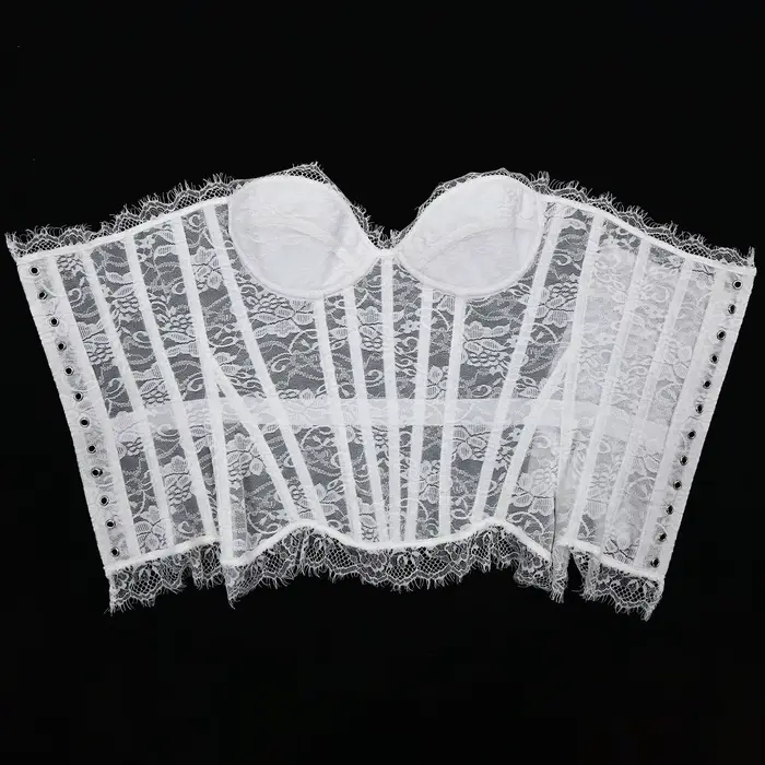 Bustier en nylon et élasthanne avec dentelle florale pour femmes, corsage sexy à lacets, élégant et sophistiqué pour occasions spéciales