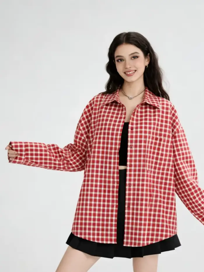 Y2K juniorská dámska patchworková košeľa z polyesterovej bavlny pre streetwear príležitostné príležitosti