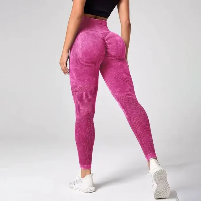 Joggingové legíny s viazaním na kontrolu brucha s tie-dye efektom