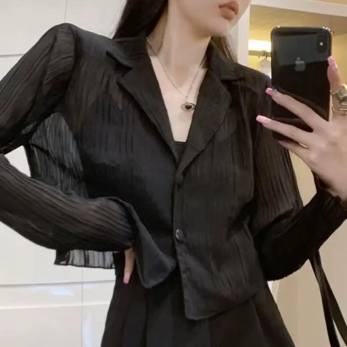 Gidyq-Chemises de protection solaire noires pour femmes, Streetwear d'été, lèvent, Manches longues, 