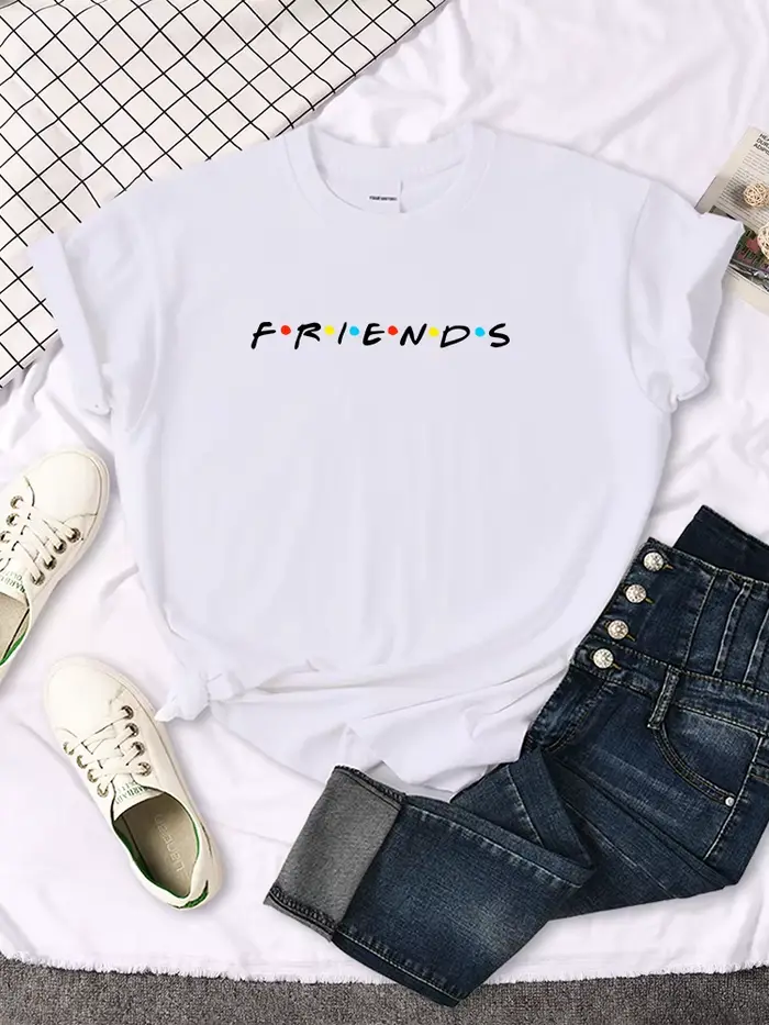 Amis créatifs lettre impression T-Shirt femmes t-shirts occasionnels japon Harajukua Style ample col