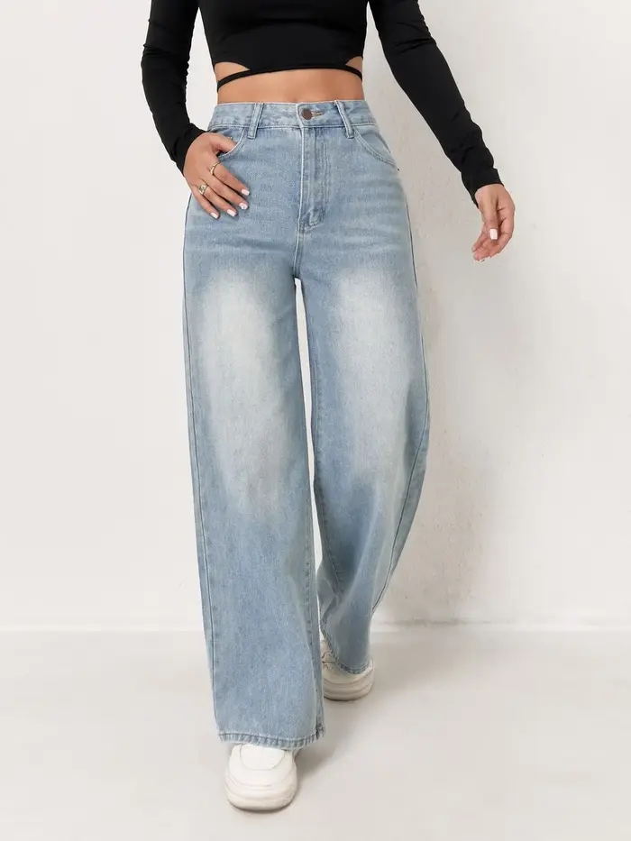 Jean pour femme Y2k, vêtements bleu clair, jambes larges, pantalon en Denim, ample, mode Simple, ext