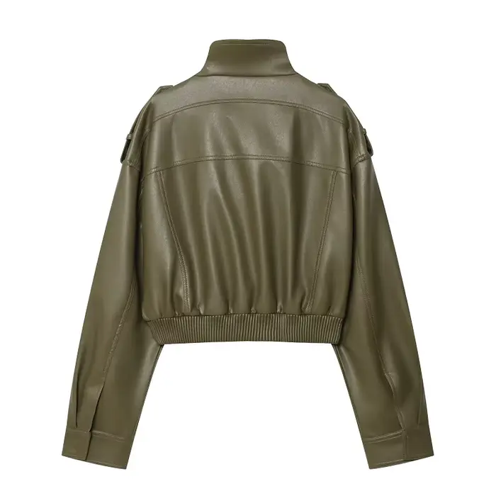 MUJER Umelá koža Strihaná bunda ženy Bomber Polosezónne bundy pre