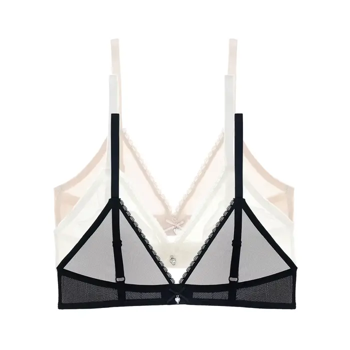 Dámske viacfarebná podprsenka Set, spodná bielizeň transparentné, sexy, priehľadné vlákno, dutý uzol, bezdrôtové, 3 kusy/Lot